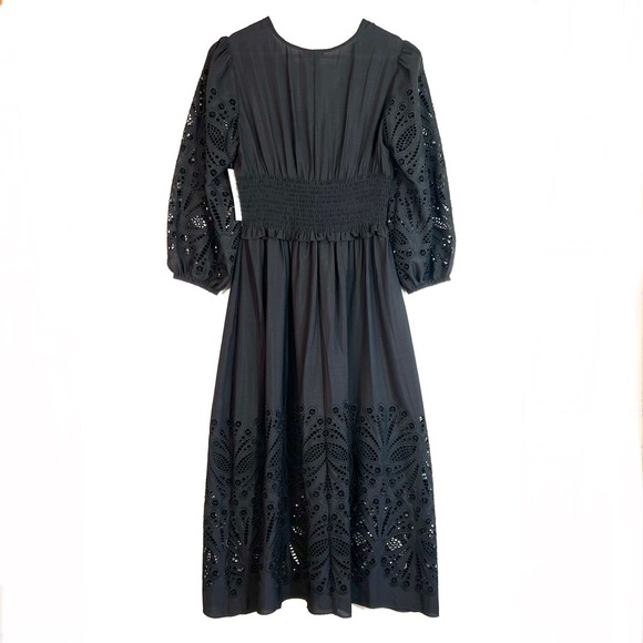 NWT Shoshanna Ari Laser Cut Midi Eyelet Dress Black Size 2 - Picture 5 of 16